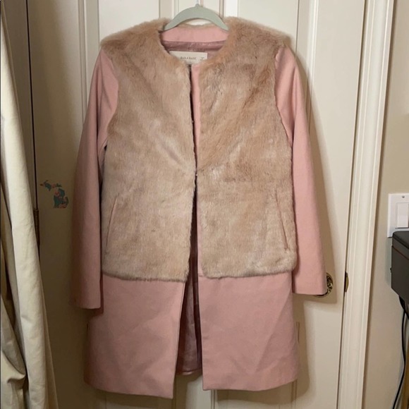 Zara pink wool peacoat faux fur S blogger fave Small - Picture 8 of 14